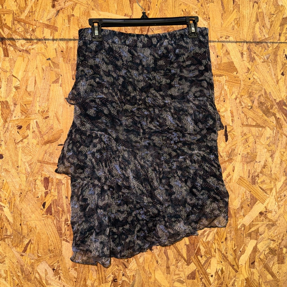 IRO Tiered Ruffle Mini Skirt Animal Print sz 36 Black Feminine Rock Chic Summer